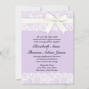 White Lace Lila Paars Wedding Invitation Kaart