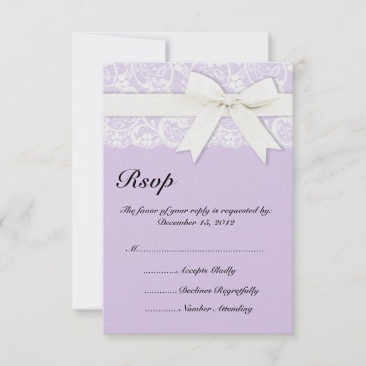 White Lace Lila Paars Wedding Invitation RSVP Kaartje (Voorkant)