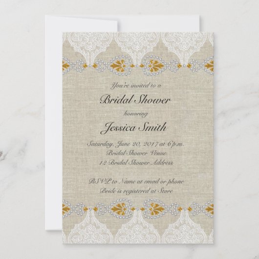 White Lace Linen  Bridal Shower Invitation Kaart (Voorkant)