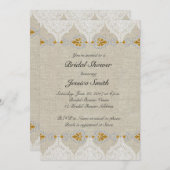 White Lace Linen  Bridal Shower Invitation Kaart (Voorkant / Achterkant)