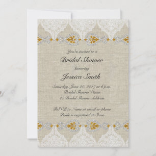 White Lace Linen  Bridal Shower Invitation Kaart
