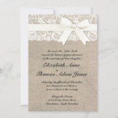 White Lace look Rustic Burlap Wedding Invitation Kaart (Voorkant)
