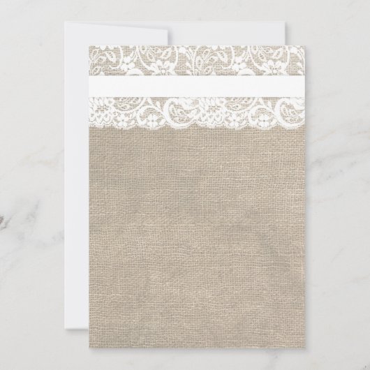 White Lace look Rustic Burlap Wedding Invitation Kaart (Achterkant)