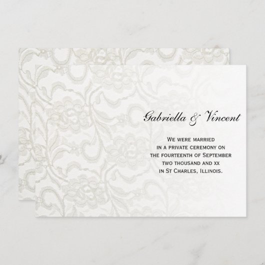 White Lace Marriage/Elopement Announement Aankondiging (Voorkant / Achterkant)