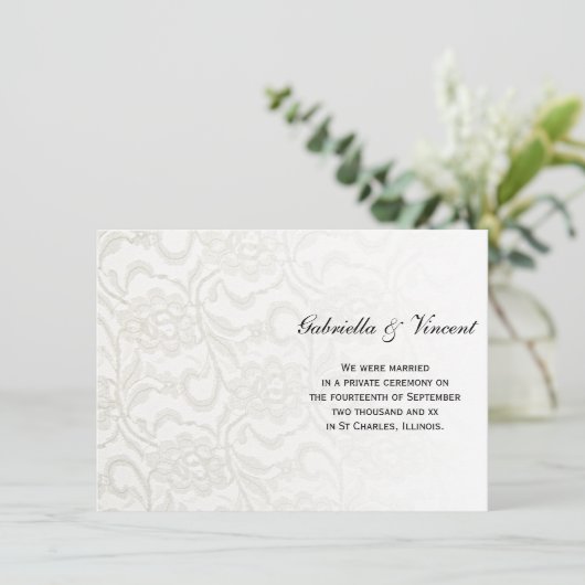 White Lace Marriage/Elopement Announement Aankondiging (Staand voorkant)