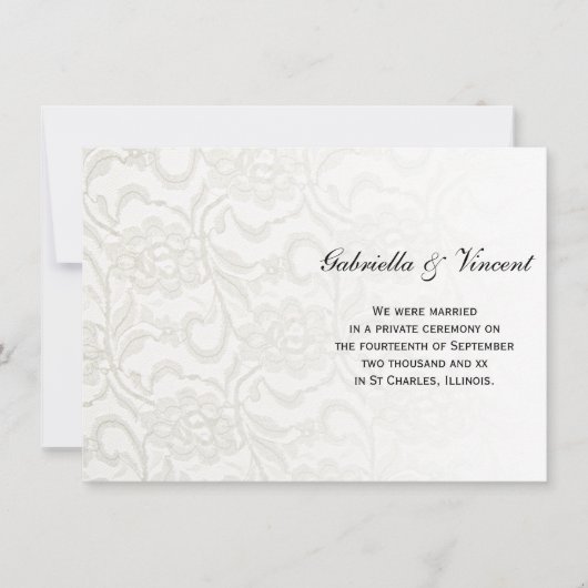 White Lace Marriage/Elopement Announement Aankondiging (Voorkant)