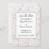 White Lace Mauve Dusty Roos Roze sparen de Datum Save The Date (Voorkant)