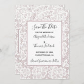 White Lace Mauve Dusty Roos Roze sparen de Datum Save The Date (Voorkant / Achterkant)