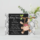 White Lace Monkey Baby Girl Shower Kaart (Staand voorkant)