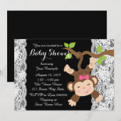 White Lace Monkey Baby Girl Shower Kaart (Voorkant / Achterkant)