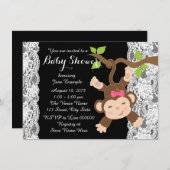 White Lace Monkey Baby Girl Shower Kaart (Voorkant / Achterkant)