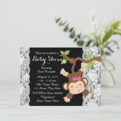 White Lace Monkey Baby Girl Shower Kaart (Staand voorkant)