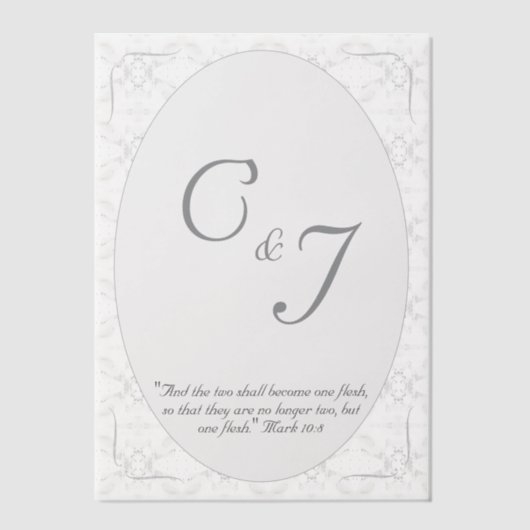  White Lace Monogram & Bijbelvers Overlay Vellum Uitnodigingen (Voorkant)