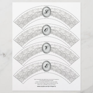 White Lace Monogram Cupcake Wrapper