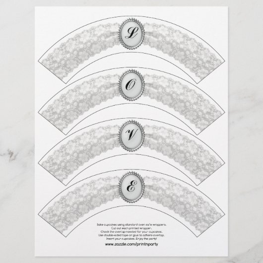 White Lace Monogram Cupcake Wrapper (Voorkant)