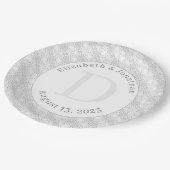 White Lace Monogrammed Papieren Bordje (Gekanteld)