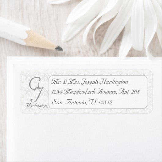 White Lace Monogrammed Retouradres Etiket (Insitu)