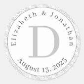 White Lace Monogrammed Wedding Ronde Sticker (Voorkant)