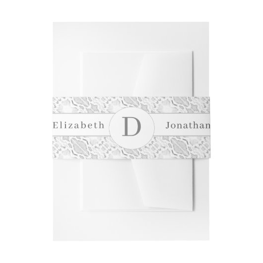 White Lace Monogrammed Wedding Uitnodigingen Wikkel (Voorkant Voorbeeld)