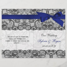 White lace, n blue ribbon book vouwprogramma Wedde