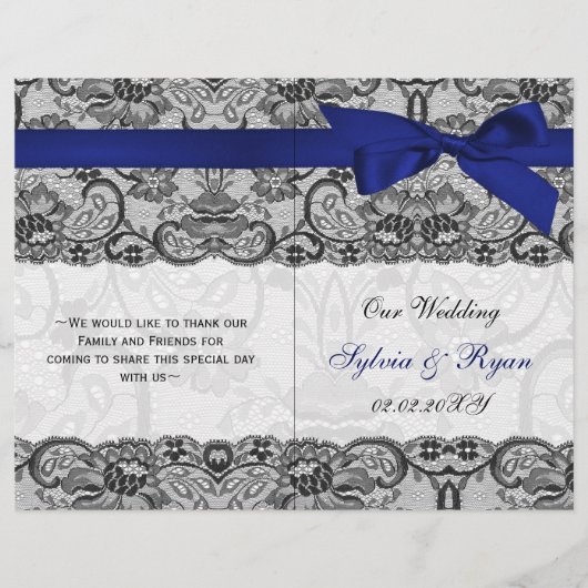 White lace, n blue ribbon book vouwprogramma Wedde (Voorkant)