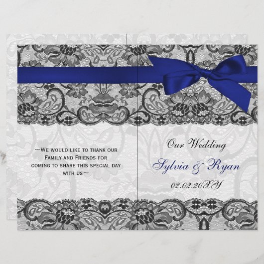 White lace, n blue ribbon book vouwprogramma Wedde (Voorkant / Achterkant)