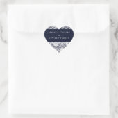 White Lace Navy Blue Elegant Modern Wedding Hart Sticker (Tas)