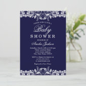 White Lace Navy Boy Baby shower Uitnodiging (Staand voorkant)