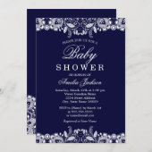 White Lace Navy Boy Baby shower Uitnodiging (Voorkant / Achterkant)