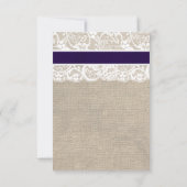 White Lace NavyRibbon and Burlap Wedding RSVP Card (Achterkant)