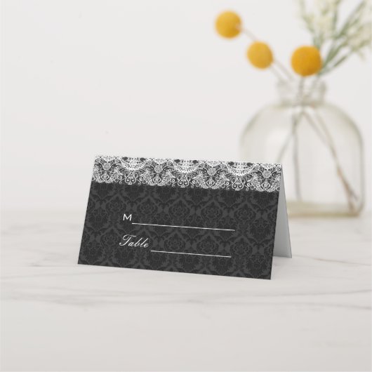 White Lace on Black Damask Plaatskaartje (Voorkant)