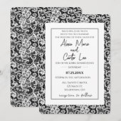 White Lace on Black Wedding Invite Kaart (Voorkant / Achterkant)