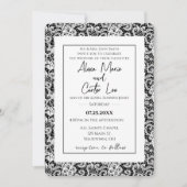White Lace on Black Wedding Invite Kaart (Voorkant)
