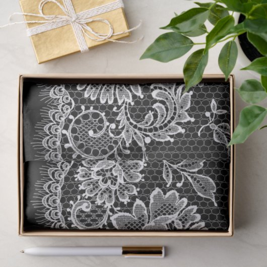 White Lace on Black - Weefselpapier Tissuepapier (Geschenk)