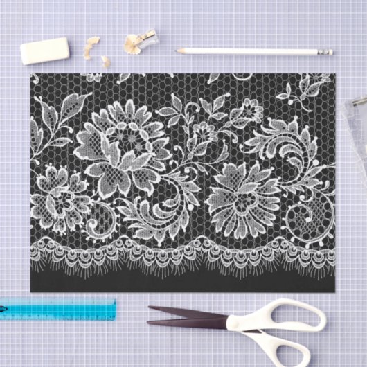 White Lace on Black - Weefselpapier Tissuepapier (Craft)