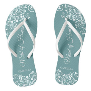 White Lace on Blauwgroen Elegant Maid of Honor Wed Teenslippers