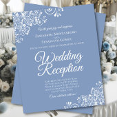 White Lace on Blue BUDGET Wedding Reception Invite