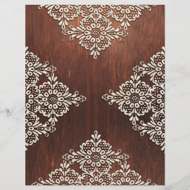White Lace on Dark Grainy Wood Scrapbook Paper (Voorkant)