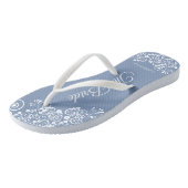 White Lace on Dusty Blue Elegant Bride's Wedding Teenslippers (Schuin)