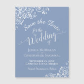 White Lace on Dusty Blue Save the Date Magnet (Voorkant)