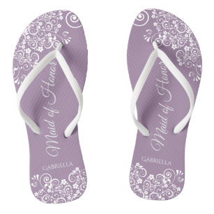 White Lace on Dusty Paars Maid of Honor Wedding Teenslippers