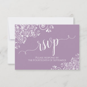 White Lace on Lavender Elegant Calligraphy Wedding RSVP Kaartje