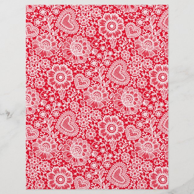 White Lace on Red Arts & Craft Scrapbook Paper (Voorkant)