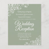 White Lace on Sage BUDGET Wedding Reception Invite (Voorkant)