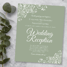 White Lace on Sage BUDGET Wedding Reception Invite