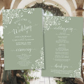 White Lace on Sage Green Budget Wedding Programme