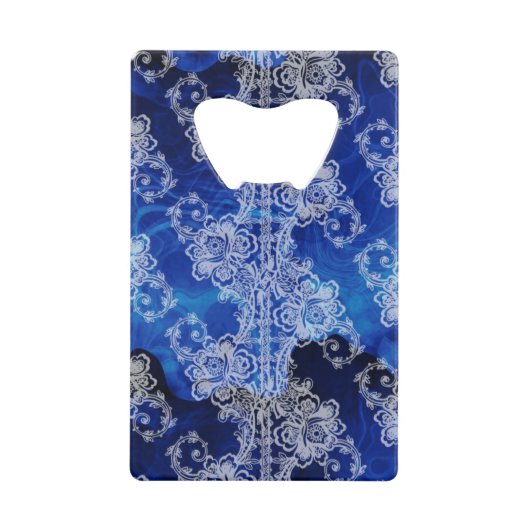 White Lace on Swirling Blues Abstract Creditkaart Flessenopener (Voorkant)