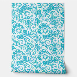 White Lace on Turquoise Behang