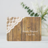 White Lace on Wood Wedding RSVP (Staand voorkant)