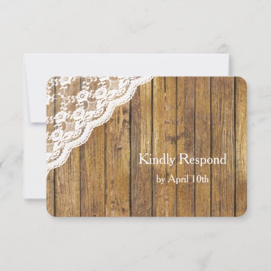 White Lace on Wood Wedding RSVP (Voorkant)